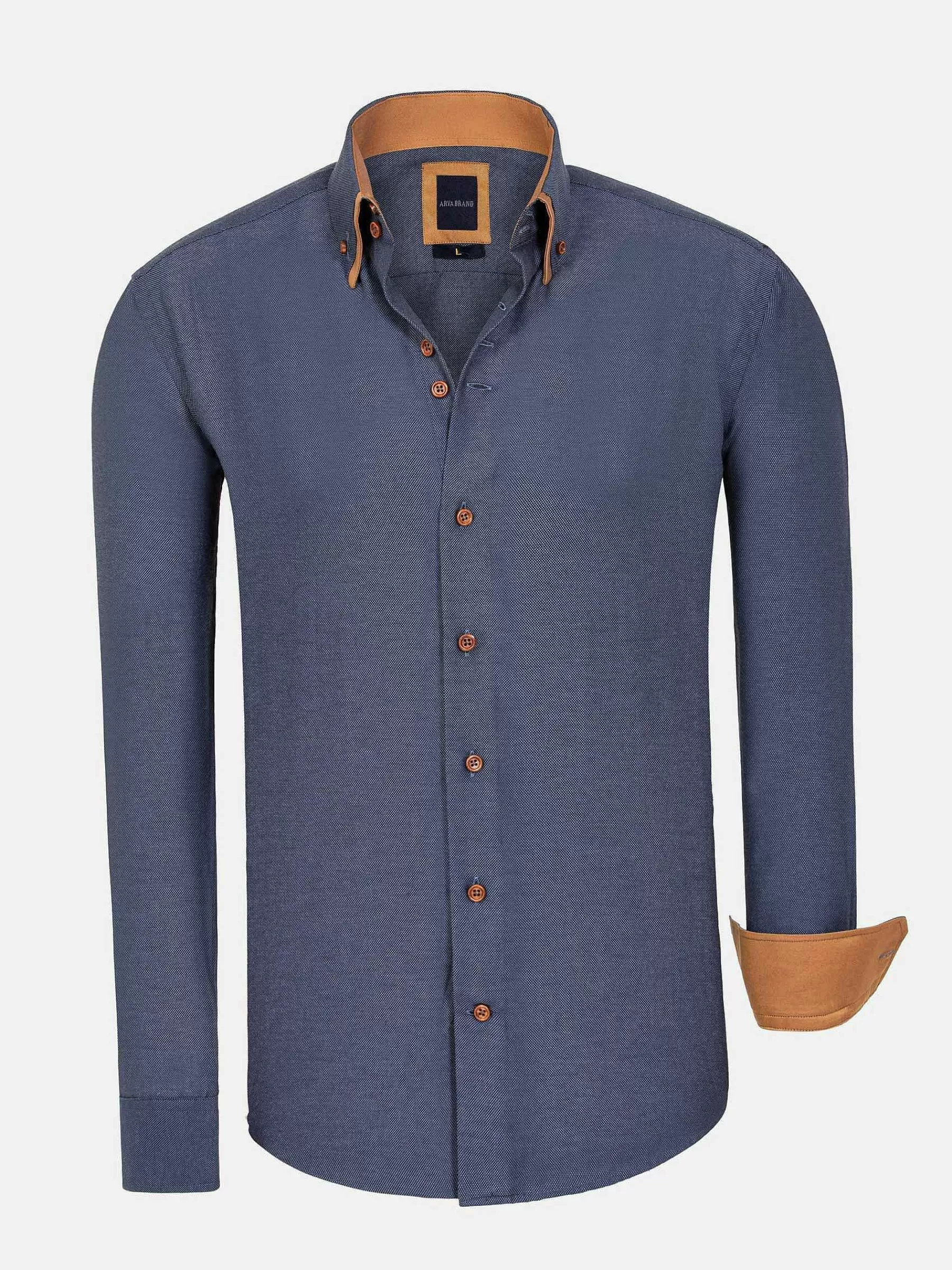 Wam Denim Overhemd Lange Mouwen<Flers Double Collar Dark Indigo Overhemd Lange Mouw