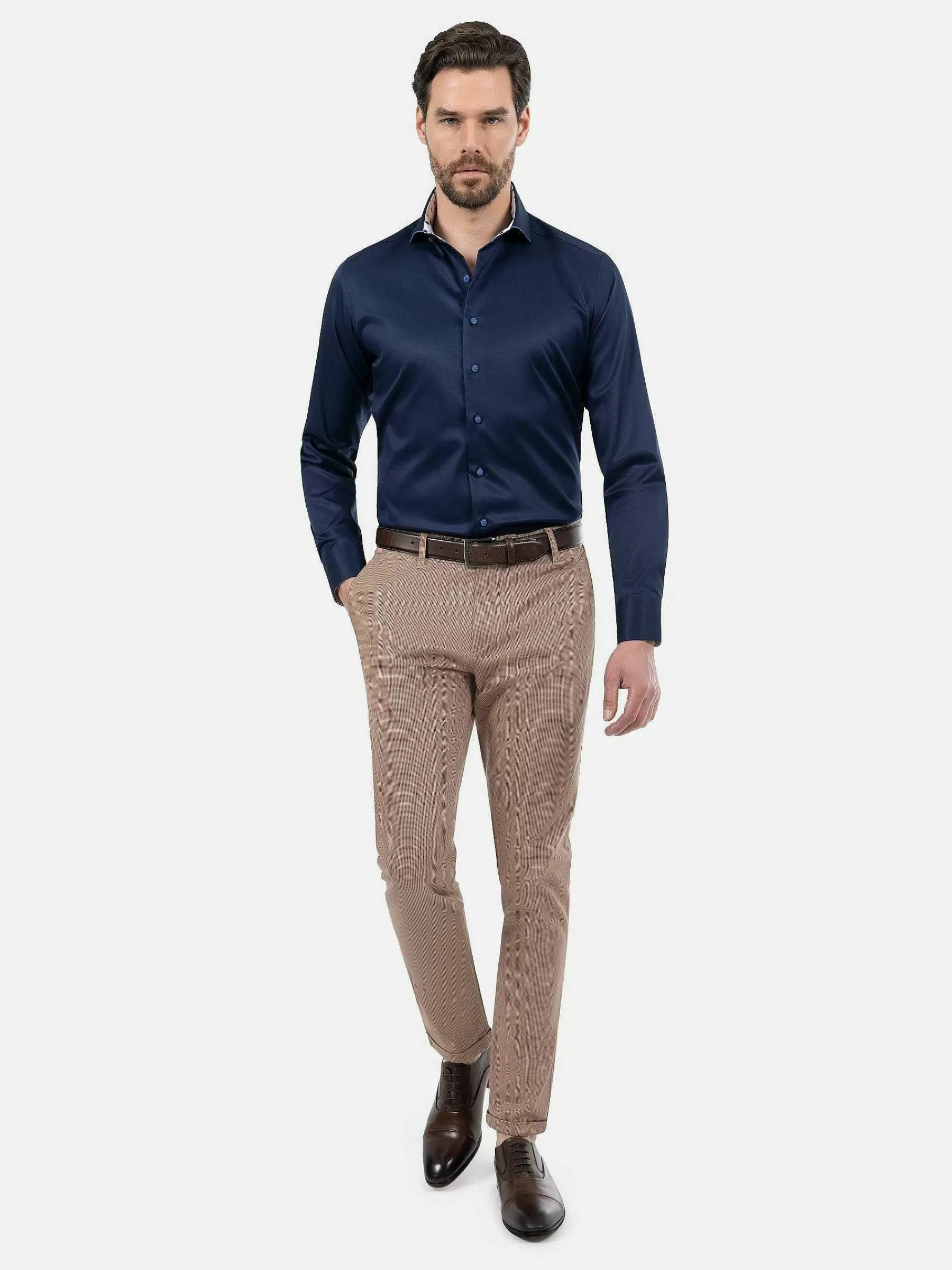 Wam Denim Overhemd Lange Mouwen<Lance Solid Navy Overhemd Lange Mouw