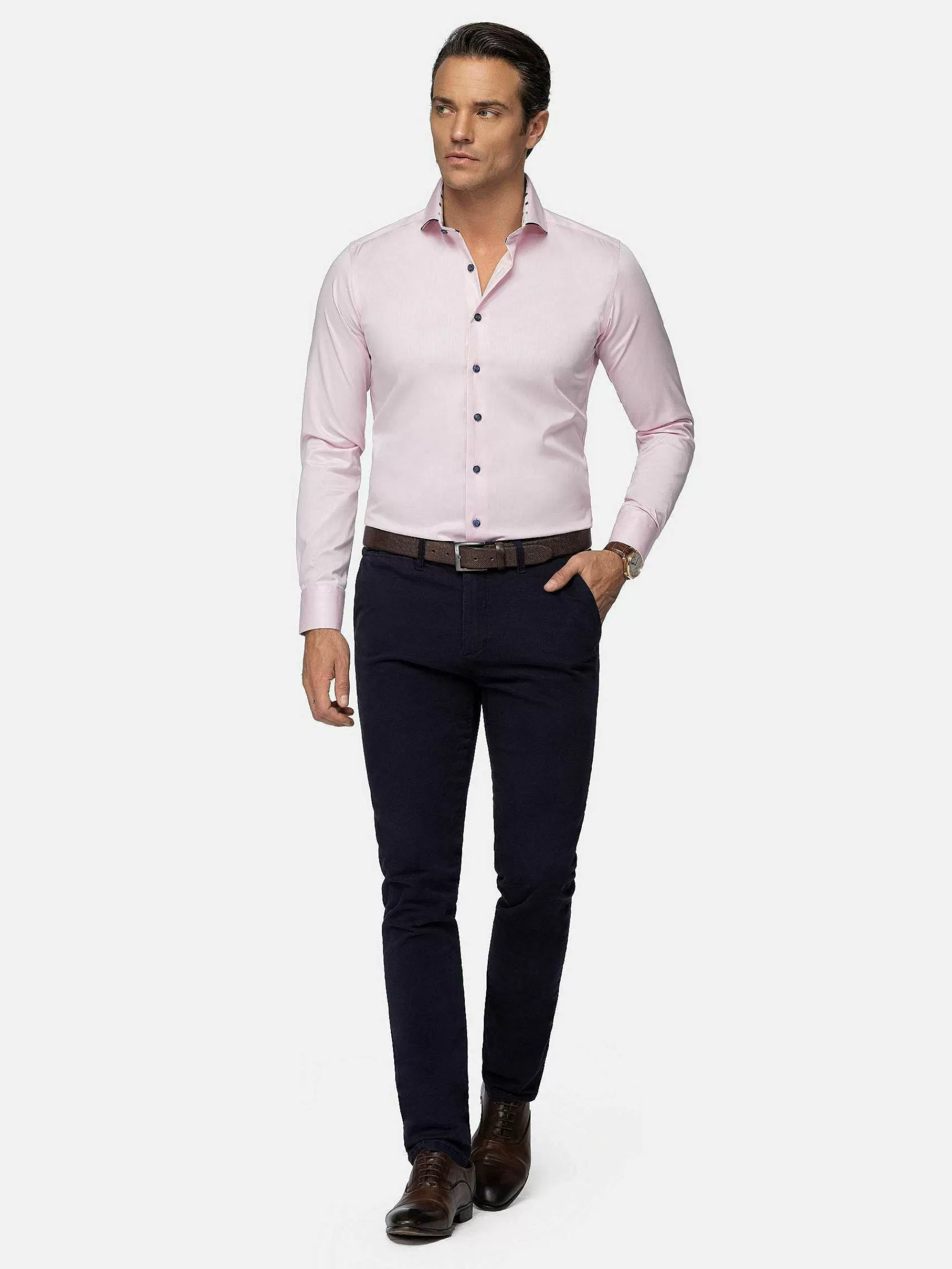 Wam Denim Overhemd Lange Mouwen<Lance Solid Pink Overhemd Lange Mouw
