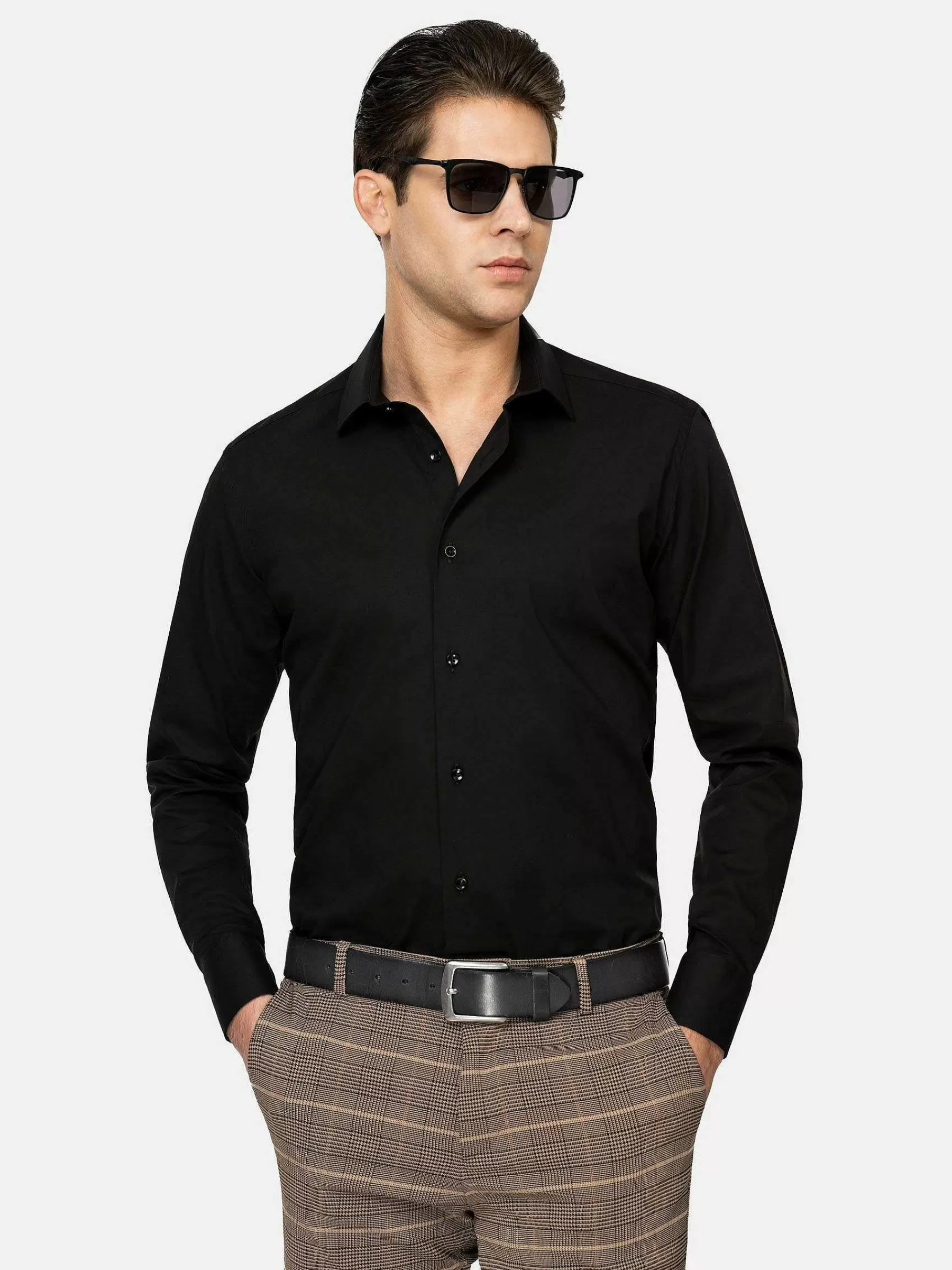 Wam Denim Overhemd Lange Mouwen<Leira Solid Black Overhemd Lange Mouw