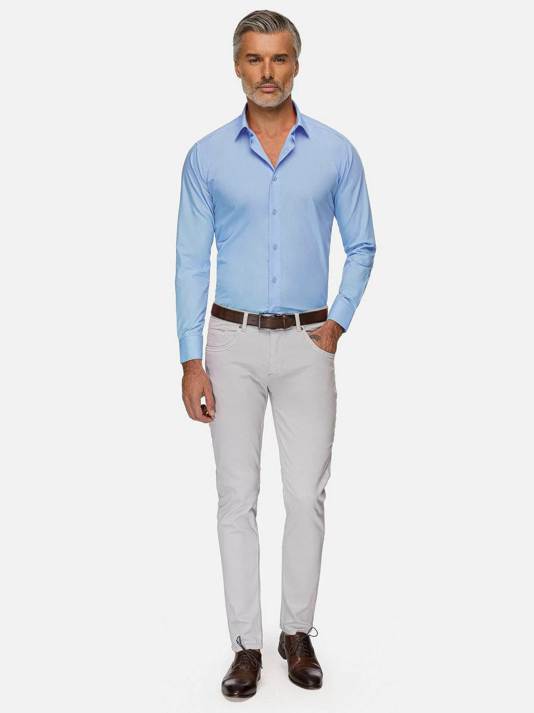 Wam Denim Overhemd Lange Mouwen<Leira Solid Blue Overhemd Lange Mouw