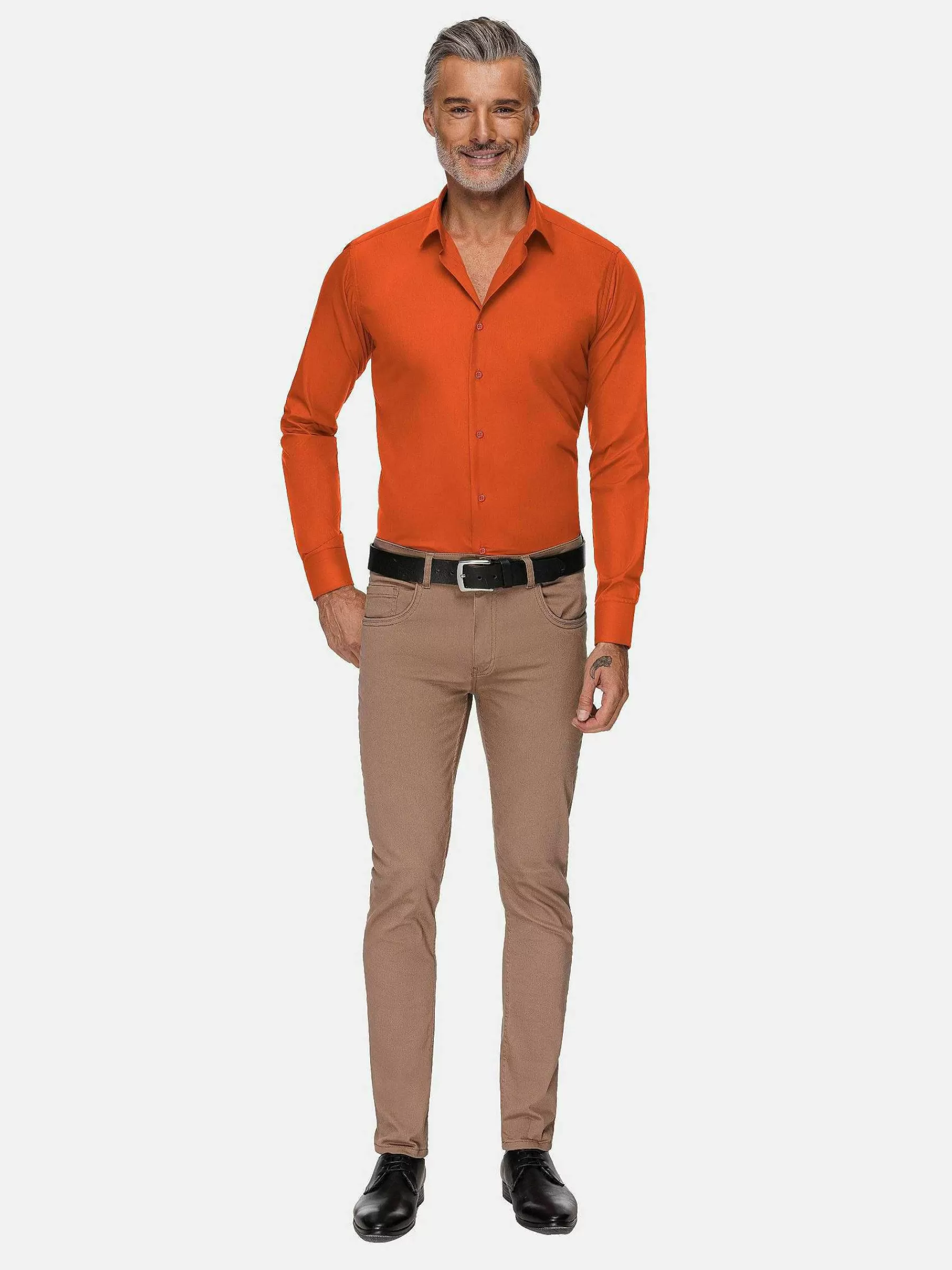 Wam Denim Overhemd Lange Mouwen<Leira Solid Dark Orange Overhemd Lange Mouw
