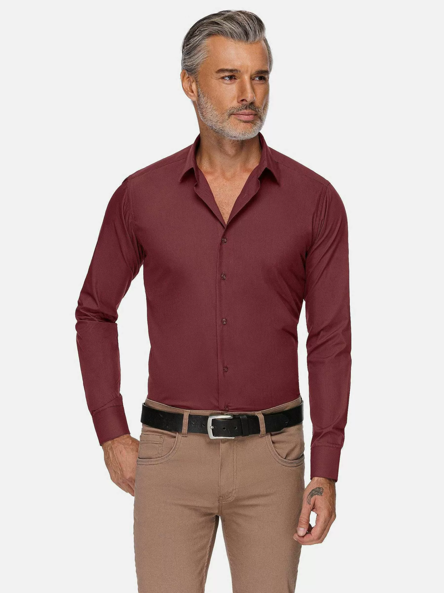 Wam Denim Overhemd Lange Mouwen<Leira Solid Dark Red Overhemd Lange Mouw