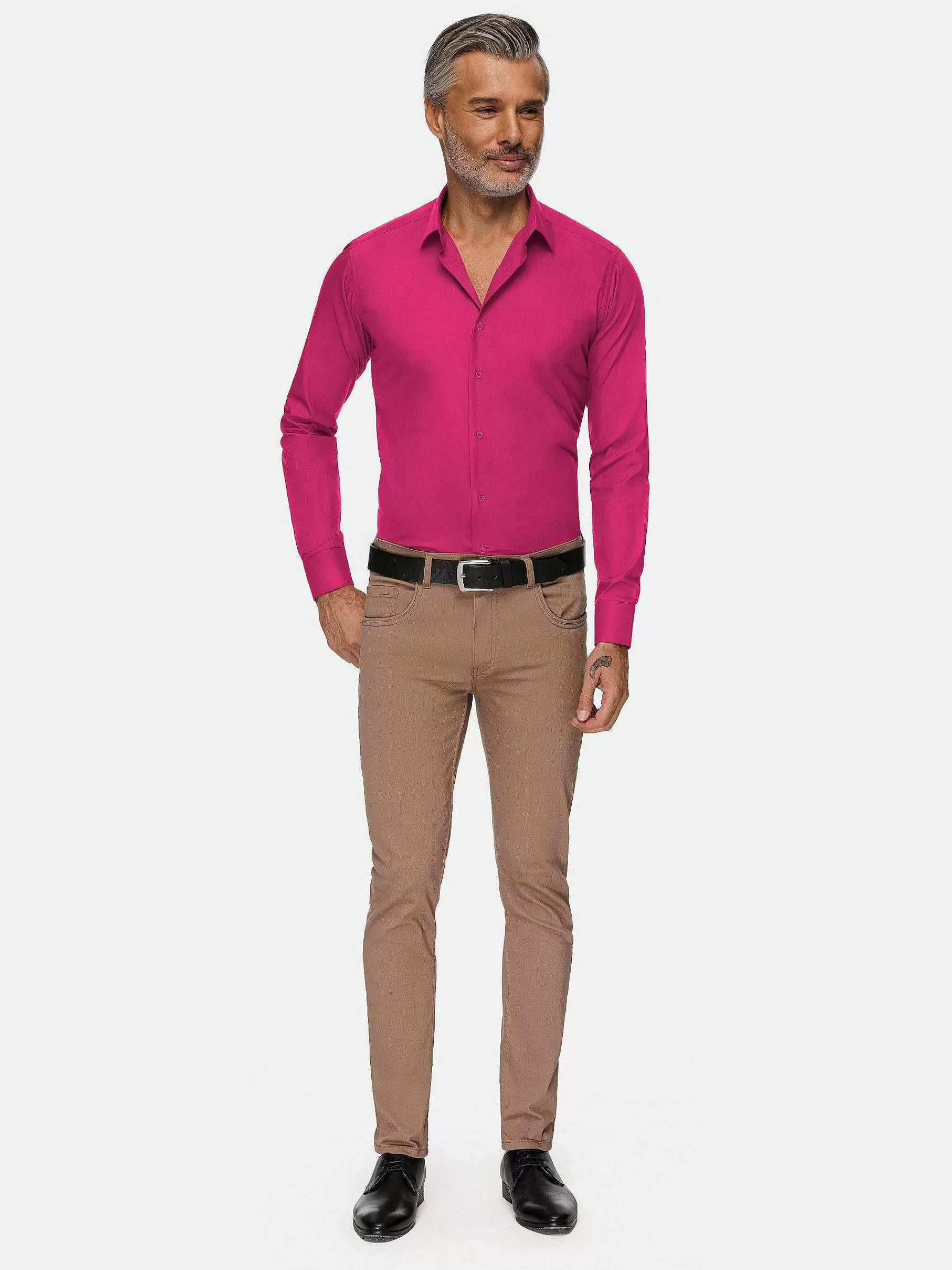 Wam Denim Overhemd Lange Mouwen<Leira Solid Fuchsia Overhemd Lange Mouw