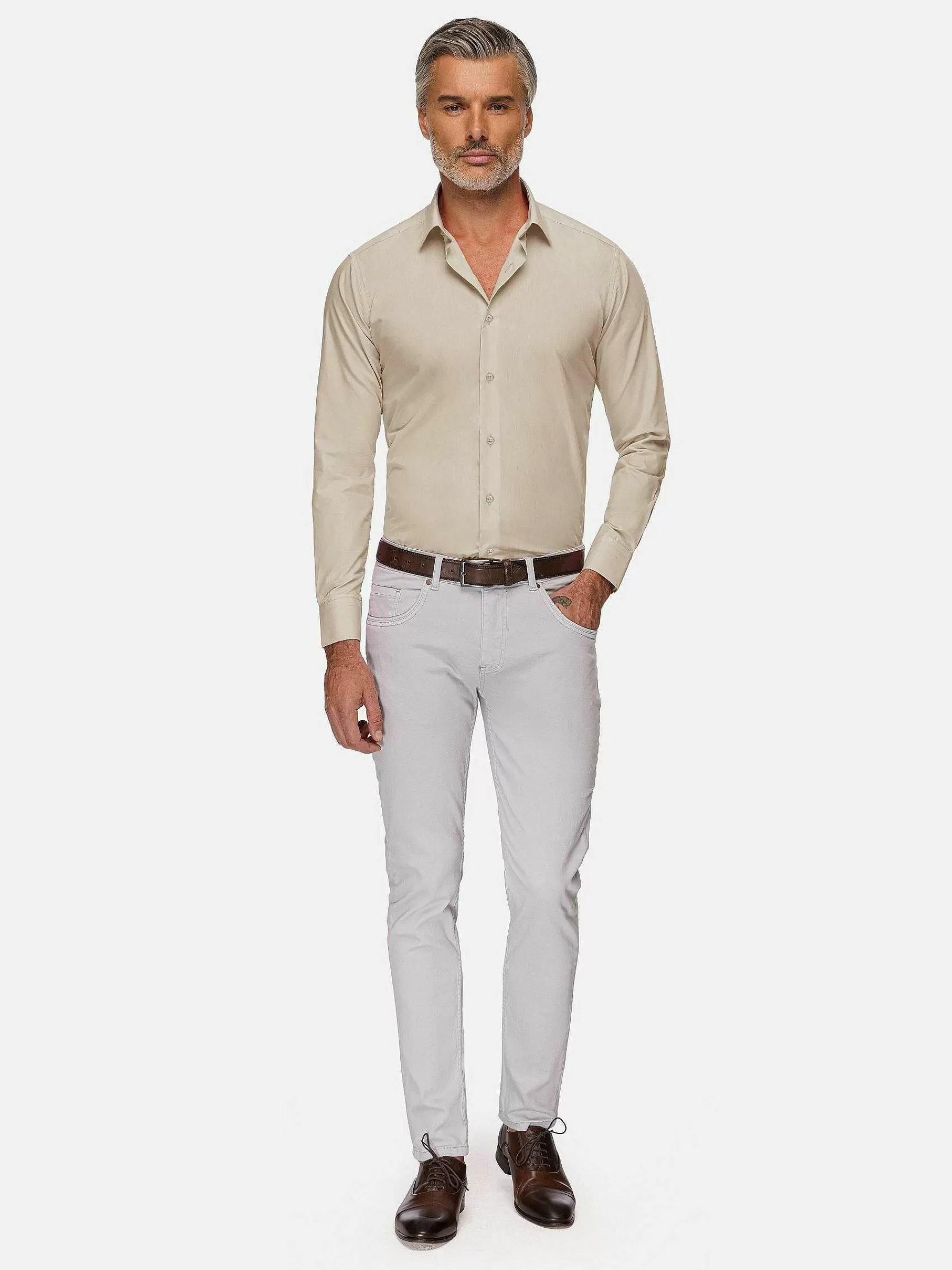 Wam Denim Overhemd Lange Mouwen<Leira Solid Light Beige Overhemd Lange Mouw