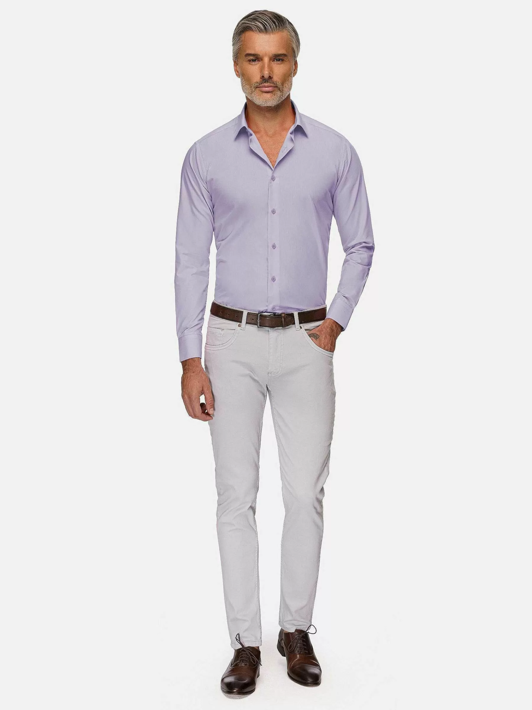 Wam Denim Overhemd Lange Mouwen<Leira Solid Lilac Overhemd Lange Mouw