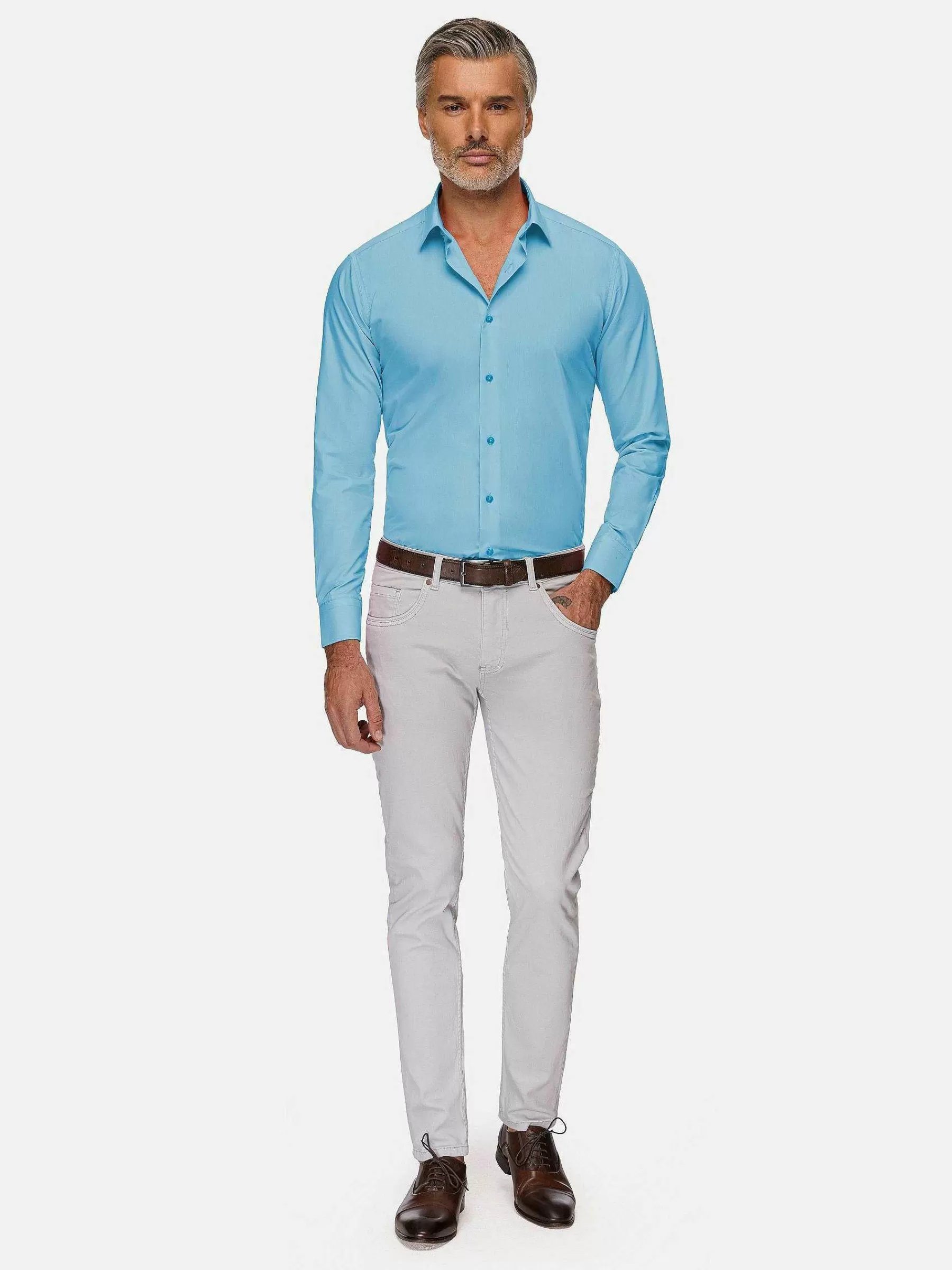 Wam Denim Overhemd Lange Mouwen<Leira Solid Turquoise Overhemd Lange Mouw