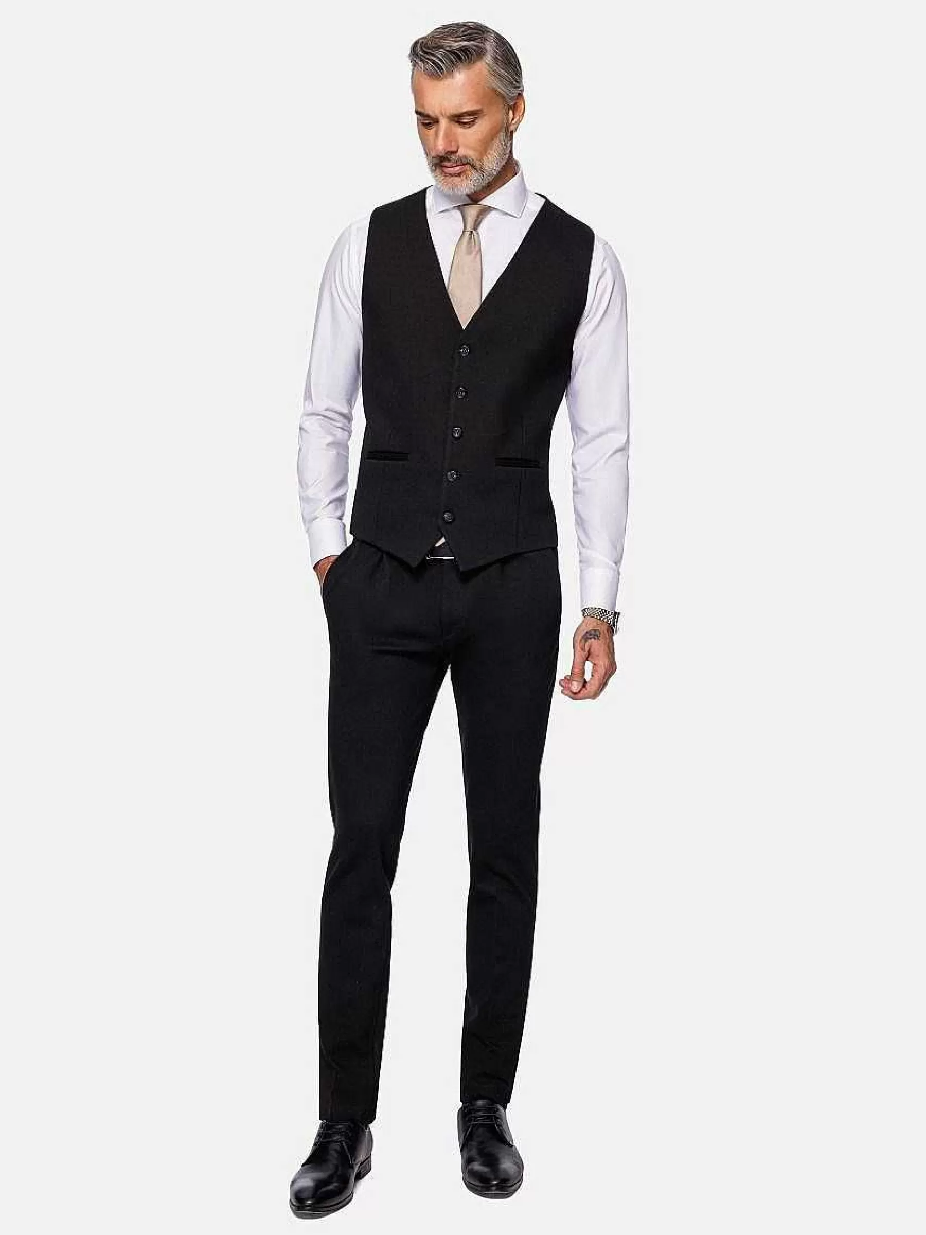 Wam Denim Gilets<Red Wood Glen Check Slim Fit Dark Red Black Suit Gilet