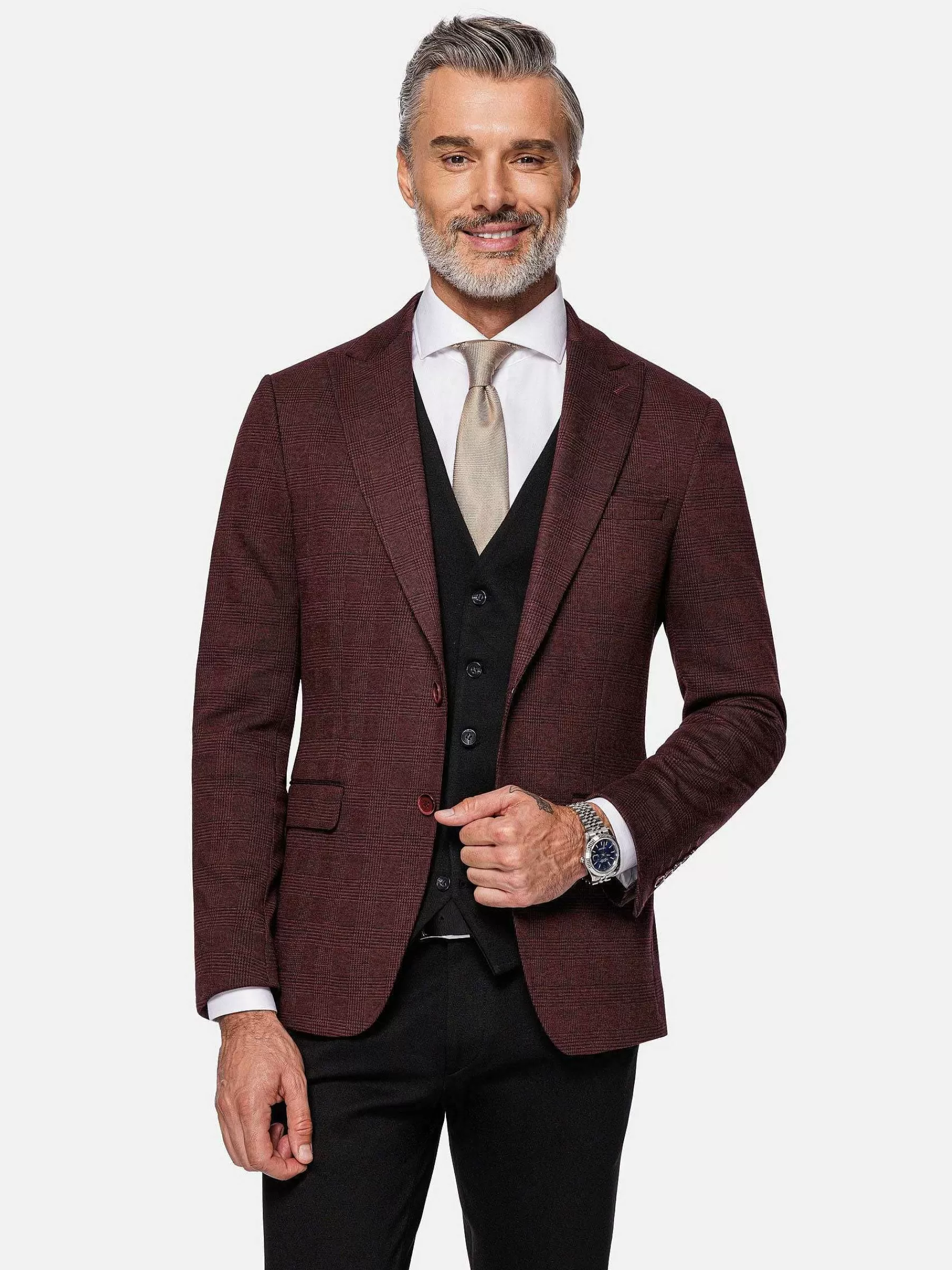 Wam Denim Colberts<Red Wood Wide Lapel Dark Red Black Suit Colbert
