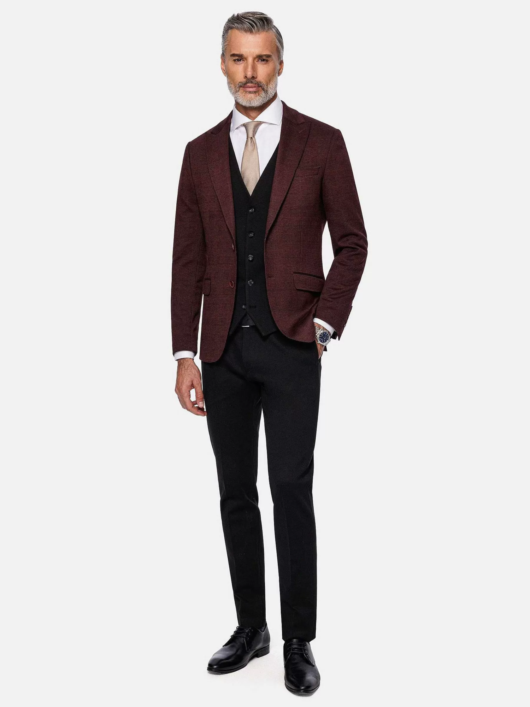 Wam Denim Colberts<Red Wood Wide Lapel Dark Red Black Suit Colbert