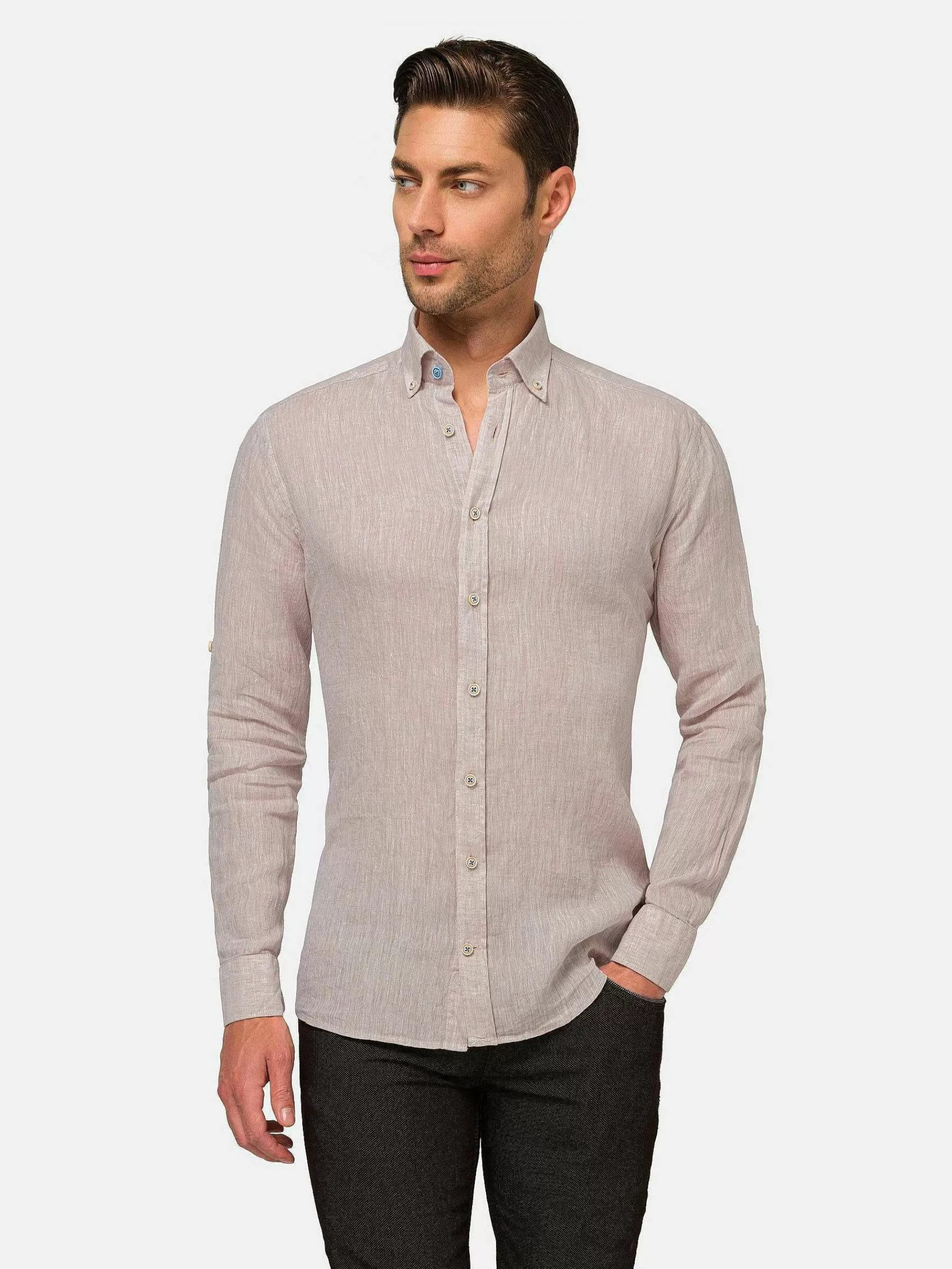Wam Denim Overhemd Lange Mouwen<Redention Linen Beige Overhemd Lange Mouw