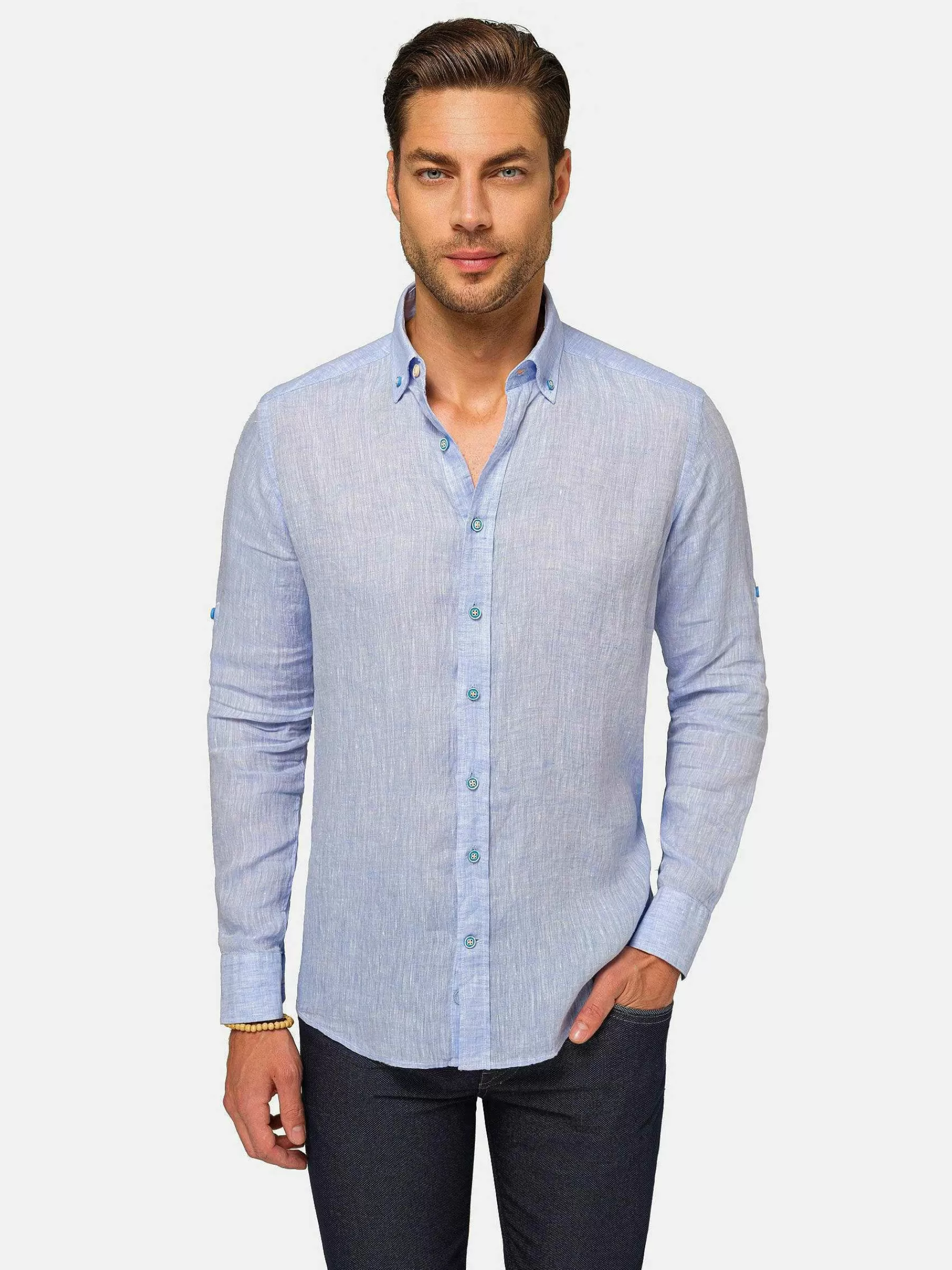 Wam Denim Overhemd Lange Mouwen<Redention Linen Blue Overhemd Lange Mouw