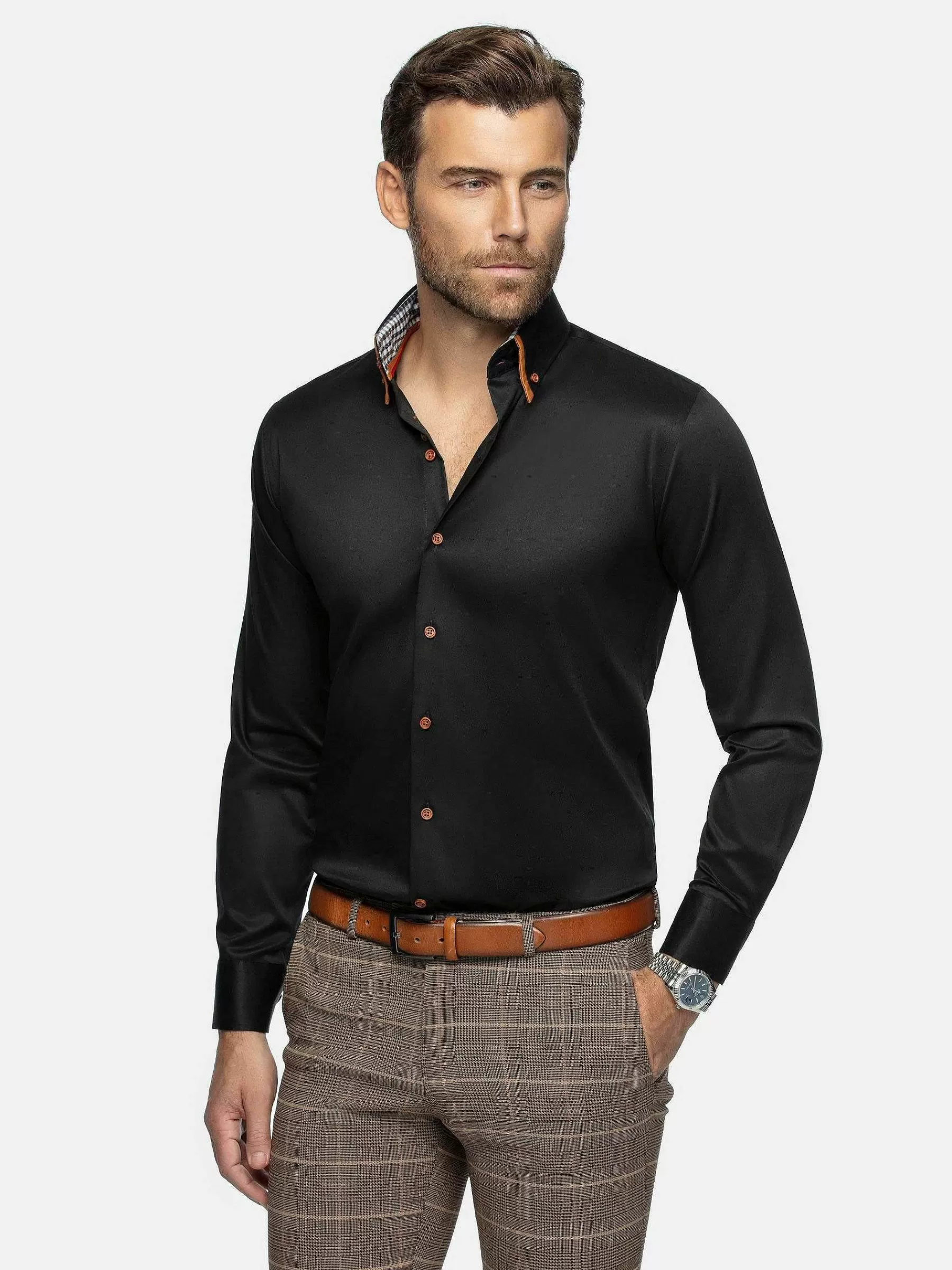 Wam Denim Overhemd Lange Mouwen<Romney Solid Black Overhemd Lange Mouw