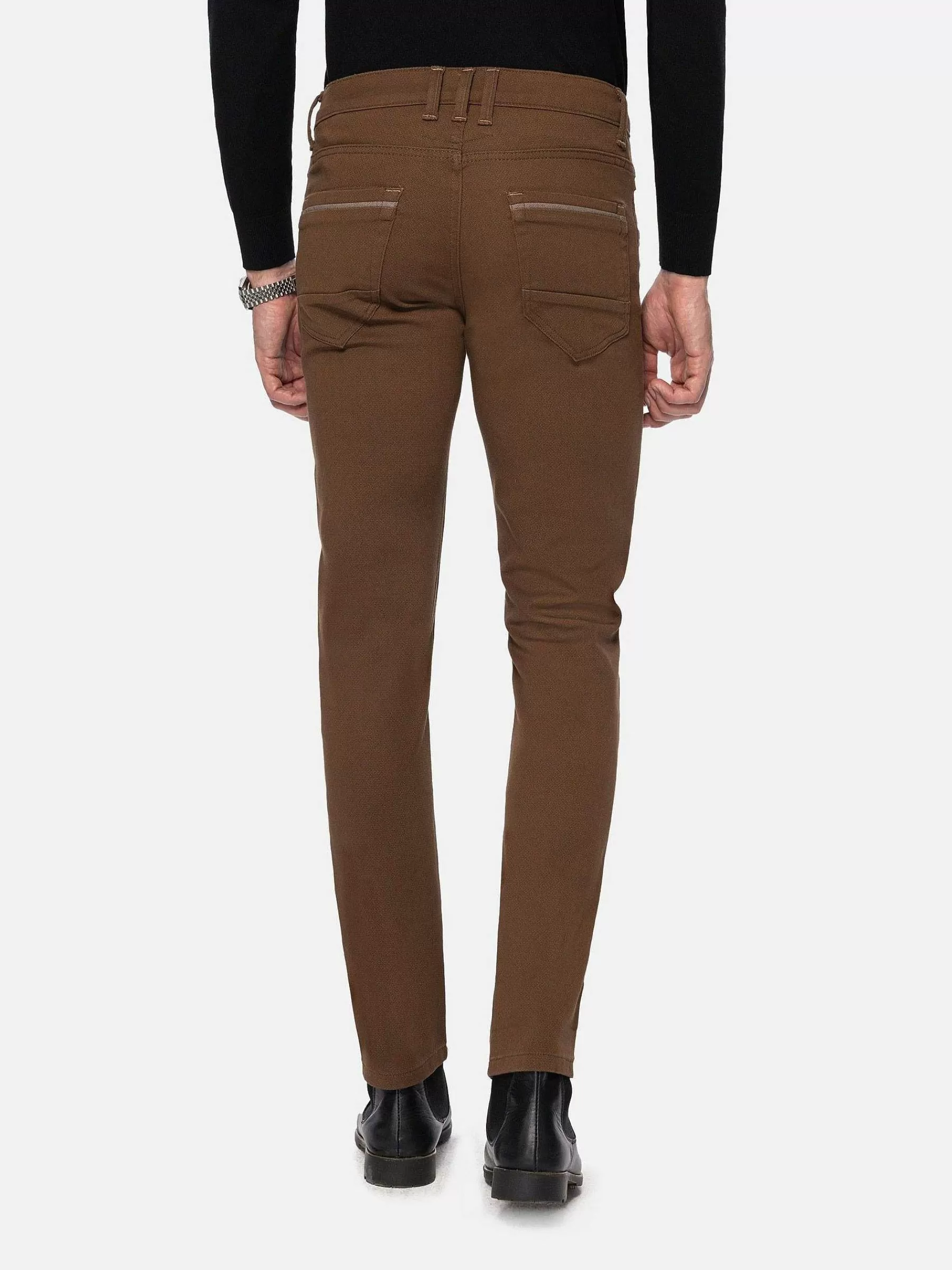 Wam Denim Jeans<Santiago Slim Fit Textured Brown Jeans