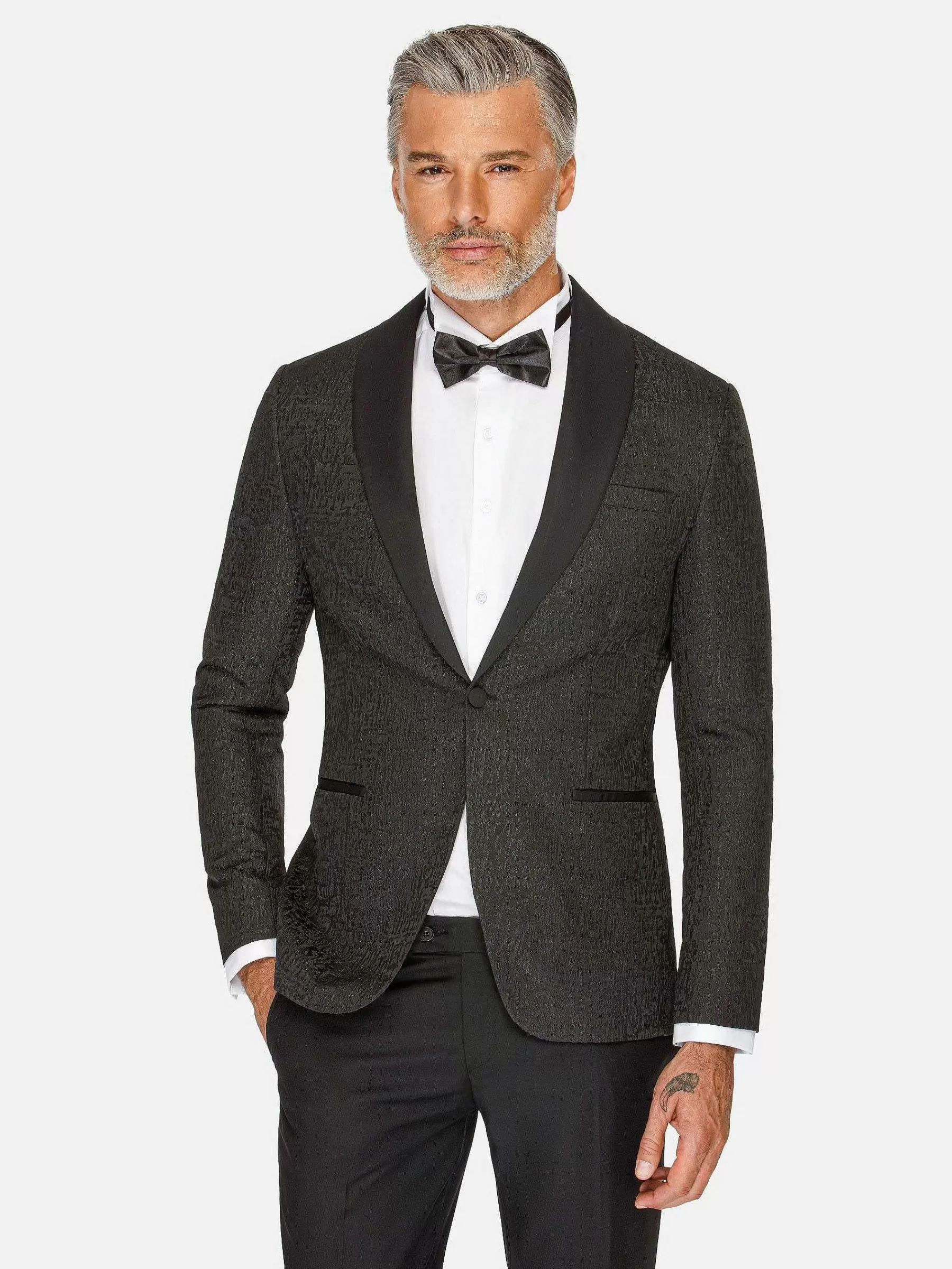 Wam Denim Colberts<Slim Fit Textured Black Tuxedo Colbert