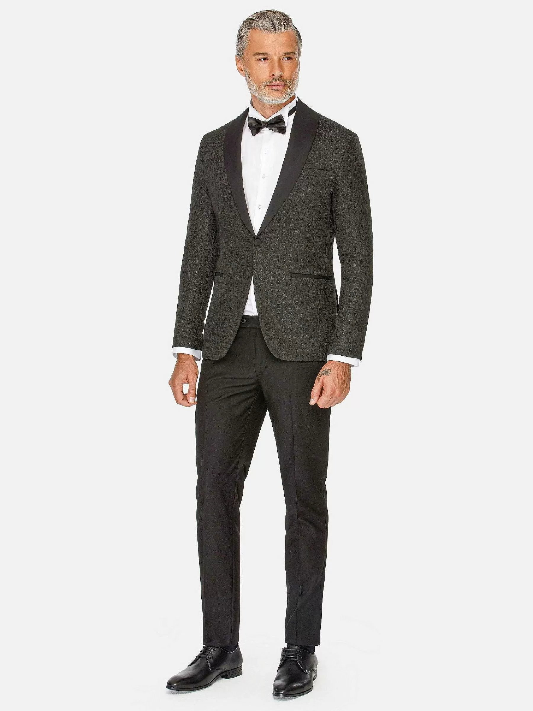 Wam Denim Colberts<Slim Fit Textured Black Tuxedo Colbert