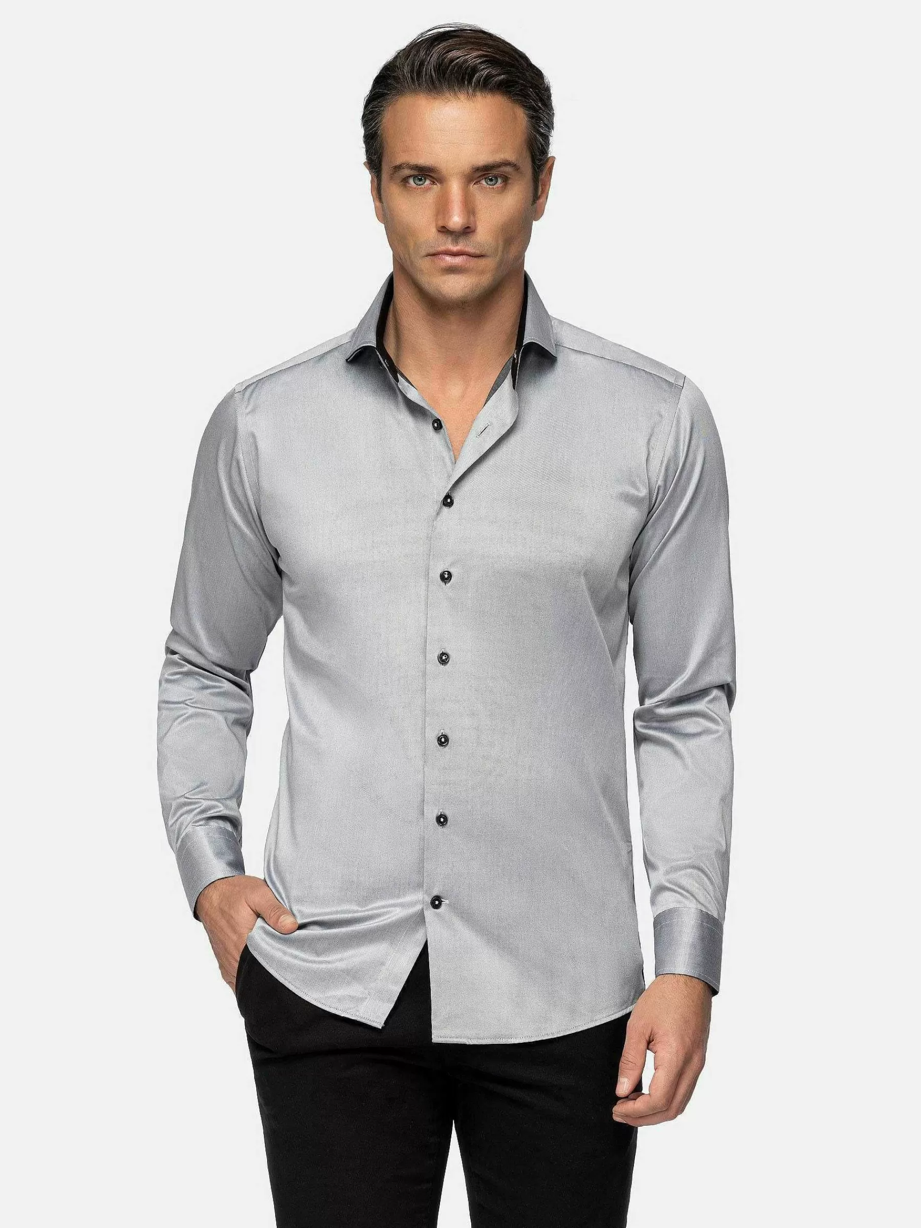 Wam Denim Overhemd Lange Mouwen<Terrassa Solid Grey Overhemd Lange Mouw