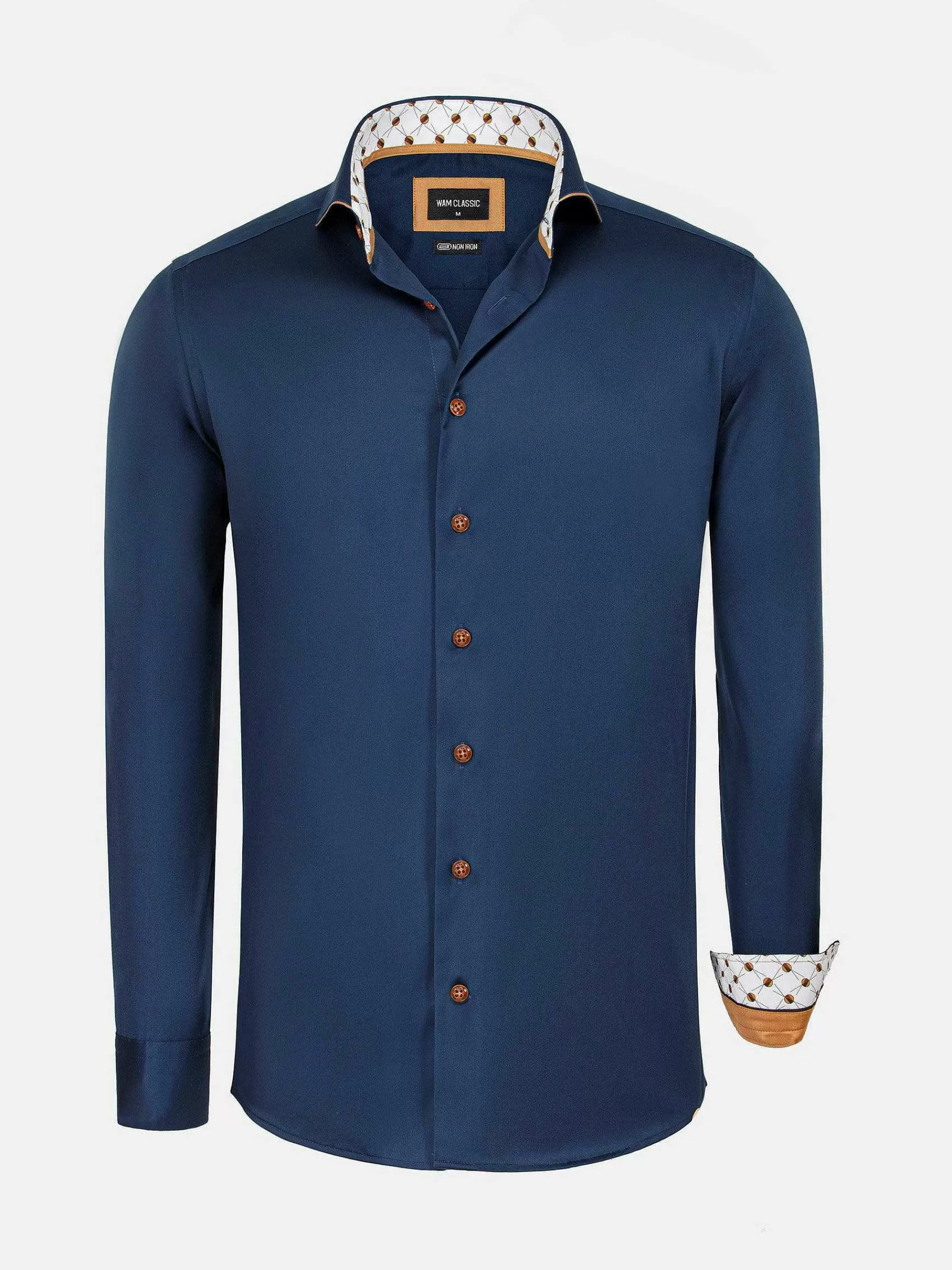 Wam Denim Overhemd Lange Mouwen<Vercelli Solid Navy Overhemd Lange Mouw