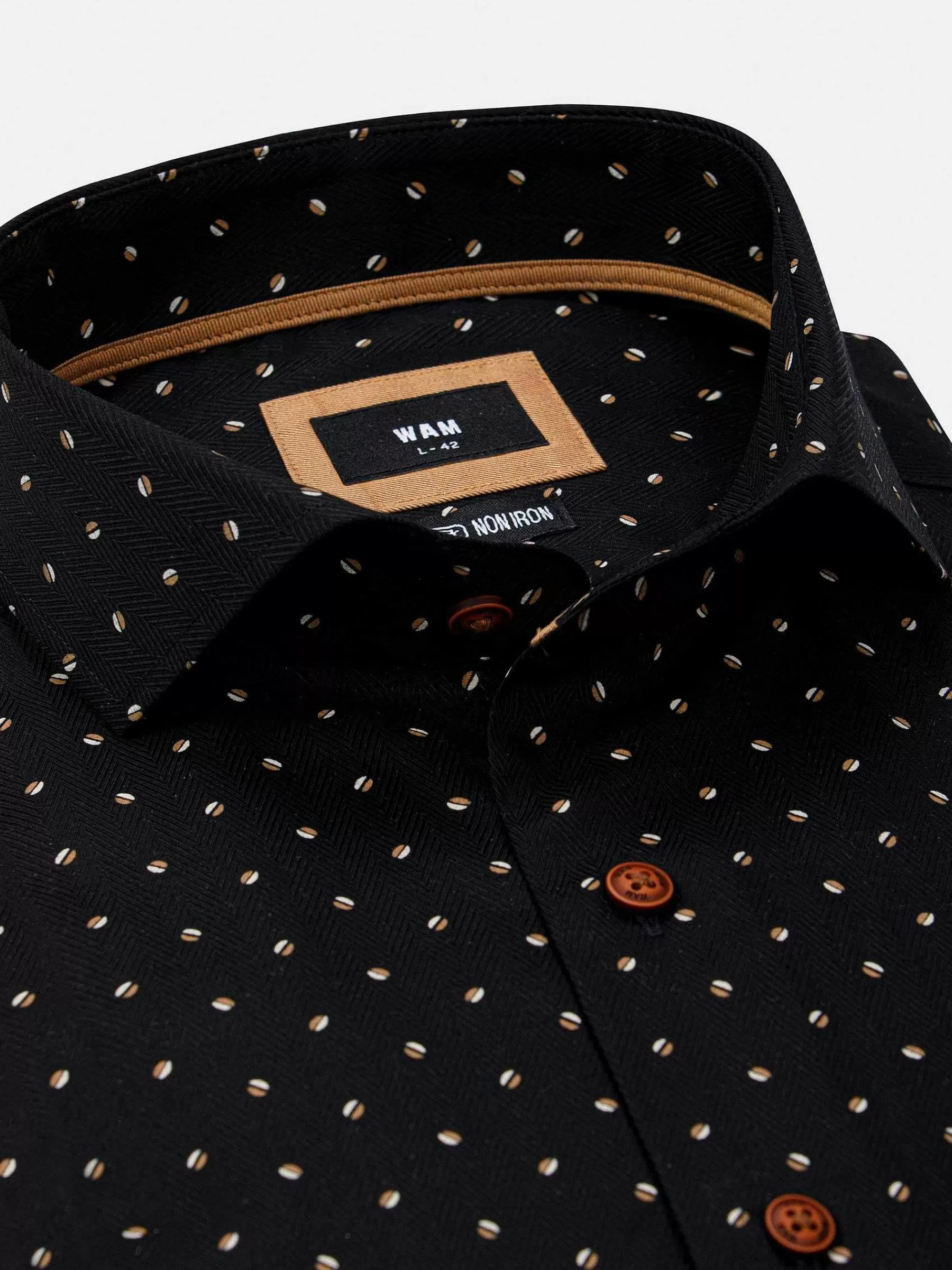 Wam Denim Overhemd Lange Mouwen<Verdantia Coffee Bean Pattern Black Overhemd Lange Mouw